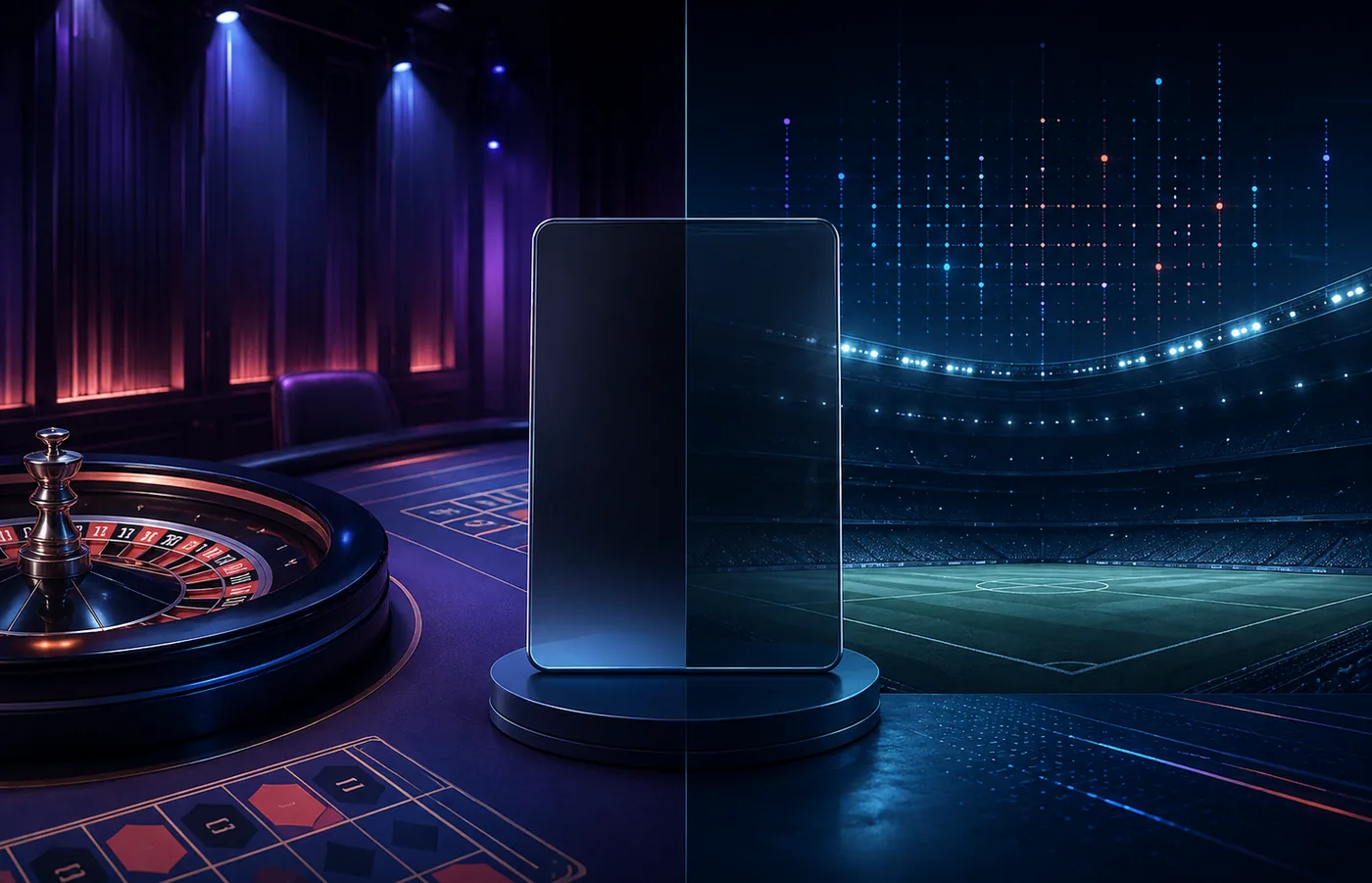 Perbandingan visual meja casino live dan layar pertandingan olahraga